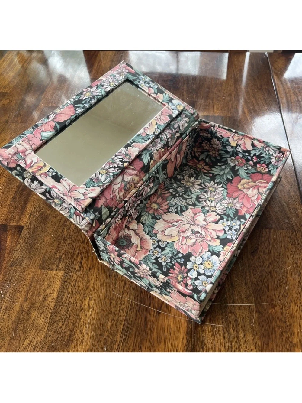 Vintage Stanley 80s 90s Fabric Jewelry Box With Mirror Pink Floral